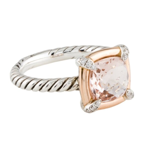 DAVID YURMAN MORGANITE & DIAMOND 18K ROSE GOLD & SILVER PETITE CHÂTELAINE RING - Picture 3 of 9